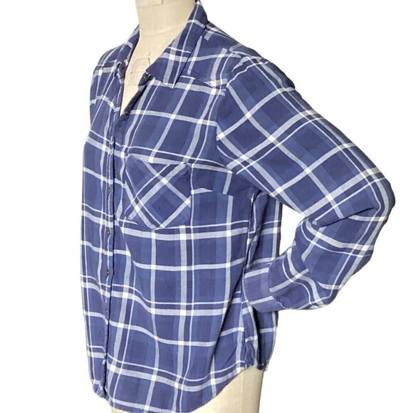 Maurices Flannel Button-Up Top Cotton Blend Blue & White Plaid XL #228A - Picture 4 of 9